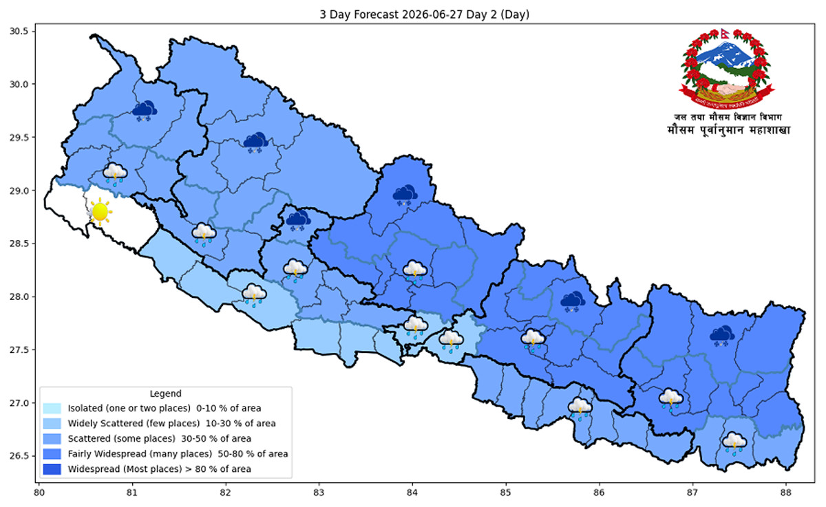 मनसुन फैलिँदै, कोशीमा भारी वर्षाको चेतावनी